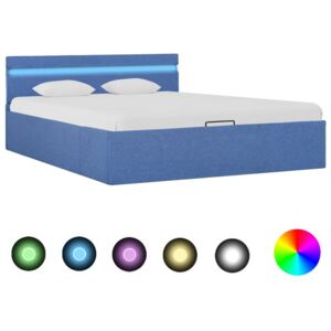 Rama łóżka z podnośnikiem i LED, niebieska, tkanina, 140x200 cm