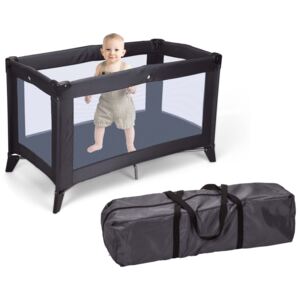 Home&Styling Home&Styling Składane łóżeczko dziecięce z materacem, ciemnoszare