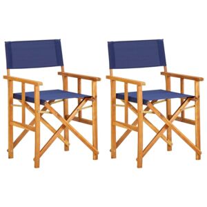 Krzesła reżyserskie, 2 szt., lite drewno akacjowe, niebieskie