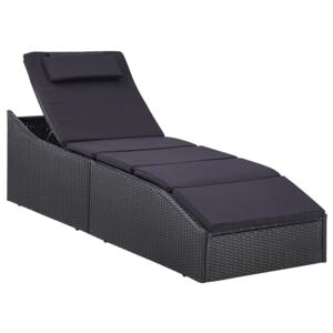 Leżak z poduszką, polirattanowy, czarny