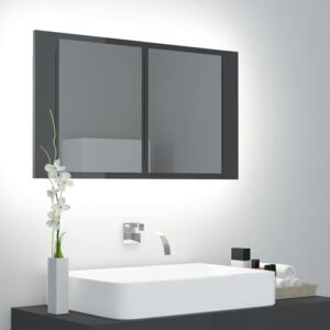 Szafka łazienkowa z lustrem i LED, połysk, szara, 80x12x45 cm