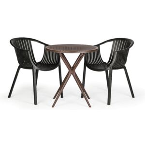 Stół plastikowy COFFEE TIME, ciemny brąz + 2x krzesła LOUNGE, czarne