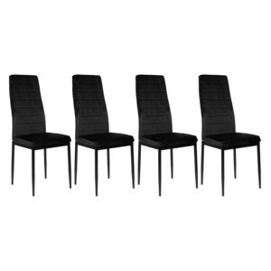 4 Krzesła Tapicerowane - K1 - Wzór Pasy, Welur Czarny, Nogi Czarne