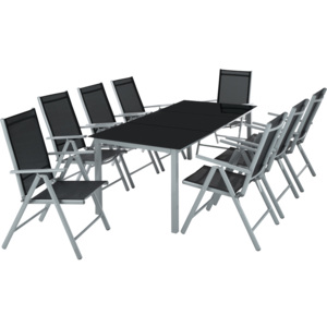Komplet ogrodowy z aluminium stół i 8 krzeseł jasnoszary