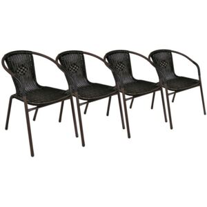 Komplet 4 x krzesła ogrodowe Garth rattanowe - czarne z brązową strukturą