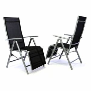 2x ustawialne krzesło ogrodowe z podnożnikiem - czarne
