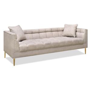 PIKOWANA SOFA Z NISKIM OPARCIEM DECO SZARY BEŻ TRZYOSOBOWA NA ZŁOTYCH NÓŻKACH