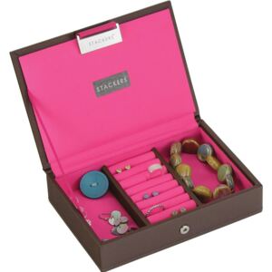 Pudełko na biżuterię z pokrywką mini Stackers czekoladowo-różowe