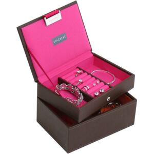 Pudełko na biżuterię podwójne mini Stackers czekoladowo-różowe
