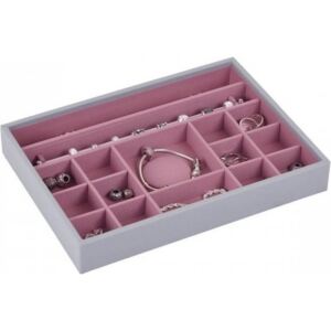 Pudełko na biżuterię 16 komorowe classic Stackers różowo-szare