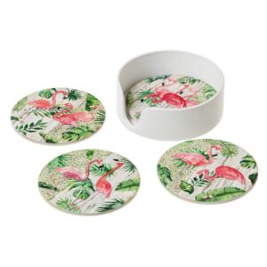 Komplet 4 tacek ceramicznych Unimasa Flamingos