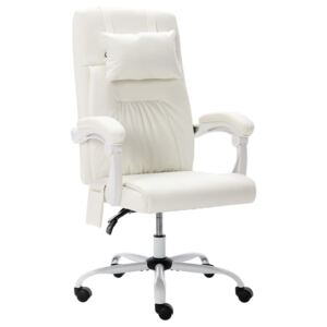 Krzesło biurowe z funkcją masażu, białe, obite sztuczną skórą