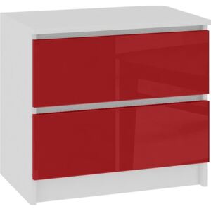 Komoda K60, 2 szuflady, czerwona akryl, wysoki połysk, 60x40x55 cm