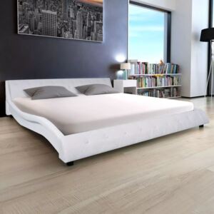 Skórzane łóżko z materacem, białe, 180x200 cm