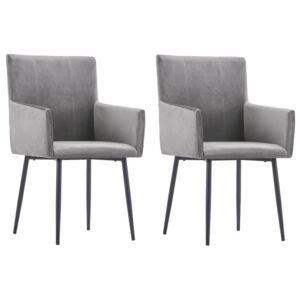 Krzesła stołowe z podłokietnikami VidaXL, szare, aksamit, 2 sztuki