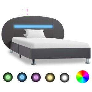 Rama łóżka z LED vidaXL, 100 x 200 cm, szara, sztuczna skóra