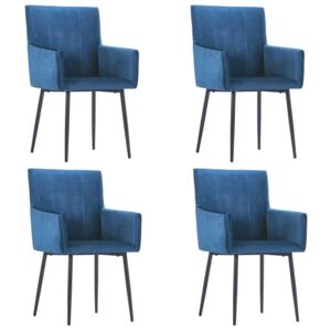 Krzesła stołowe z podłokietnikami vidaXL, 4 szt., niebieskie, aksamit