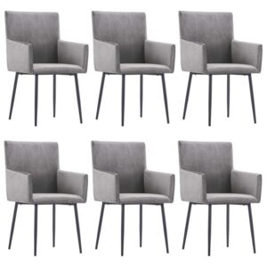 Krzesła stołowe z podłokietnikami vidaXL, 6 szt., szare, aksamit