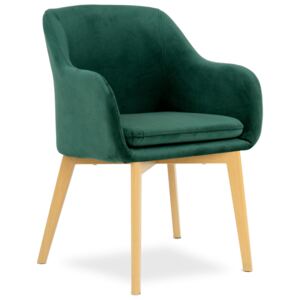 Tapicerowane krzesło JUAN VELVET zielony - nogi dąb