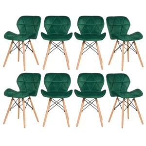 Krzesło Skandynawskie - Biorno - Welur Zielone - 8 Sztuk