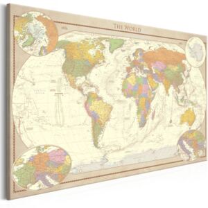 Obraz - Kremowa mapa świata OBRAZ NA PŁÓTNIE WŁOSKIM