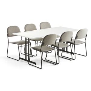 Zestaw mebli konferencyjnych EMILY + DAWSON, 1 stół + 6 krzeseł jasnoszarych