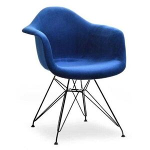Krzesło Skandynawskie - Art105C - Welur Niebieskie, Metalowe Czarne Nogi