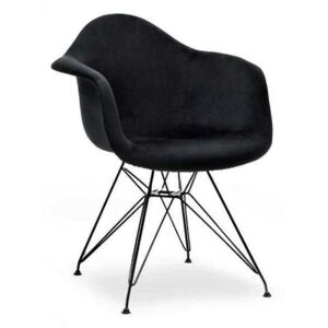 Krzesło Skandynawskie - Art105C - Welur Czarne, Metalowe Czarne Nogi