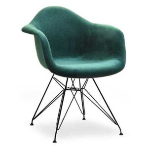 Krzesło Skandynawskie - Art105C - Welur Zielone, Metalowe Czarne Nogi