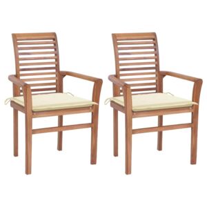Krzesła stołowe, 2 szt., kremowe poduszki, drewno tekowe