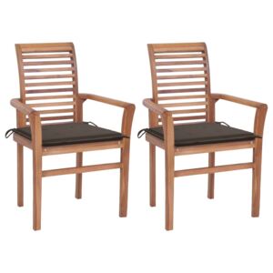 Krzesła stołowe, 2 szt., poduszki taupe, lite drewno tekowe