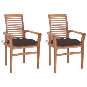 Krzesła stołowe 2 szt., poduszki w kolorze taupe, drewno tekowe