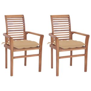 Krzesła stołowe, 2 szt., beżowe poduszki, drewno tekowe