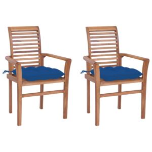 Krzesła stołowe, 2 szt., niebieskie poduszki, drewno tekowe