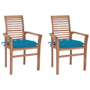 Krzesła stołowe, 2 szt., jasnoniebieskie poduszki, tekowe