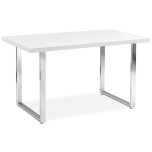 Stół z białym blatem i metalową podstawą Ring