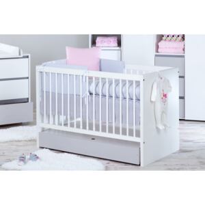 Biało-szare łóżeczko dla niemowlaka z szufladą Dalia 120x60