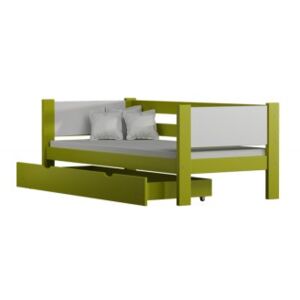 Łóżko drewniane URWISEK F1 160x80 cm, kolor biało-zielony