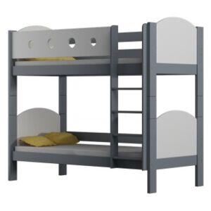Drewniane łóżko piętrowe URWISEK L 200x90cm, kolor biało-szary