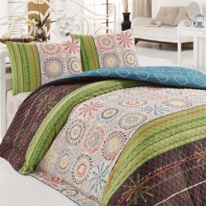 Zestaw pikowanej narzuty na łóżko i 2 poszewek na poduszki Eponj Home Aries Green, 200x220 cm