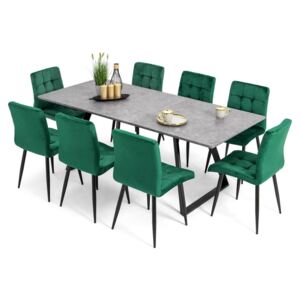 Stół PORTLAND (200/160x90) i 8 krzeseł DIANA - komplet mebli do salonu - szaro-zielony