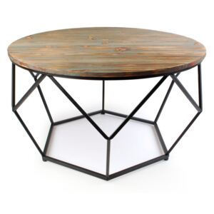 STOLIK ŁAWA OKRĄGŁA GEOMETRYCZNA DREWNO METAL