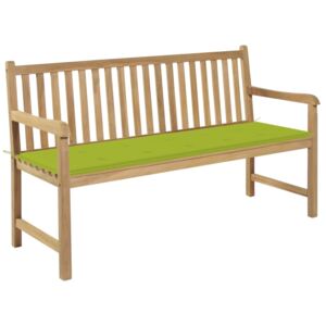 Ławka ogrodowa z jasnozieloną poduszką, 150 cm, drewno tekowe