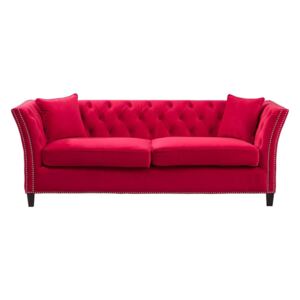 Sofa DEKORIA, Chesterfield Modern Velvet Raspberry Red, 3 osobowa, czerwona, 225x87x82 cm