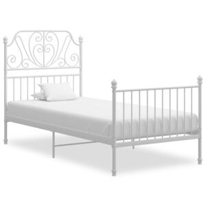 Rama łóżka, biała, metal i sklejka, 90 x 200 cm