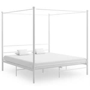 Rama łóżka z baldachimem, biała, metalowa, 180 x 200 cm