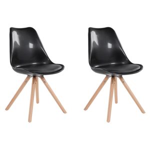 Zestaw 2 krzeseł do jadalni czarny jasne drewniane nóżki siedzisko z ekoskóry nowoczesny elegancki Beliani