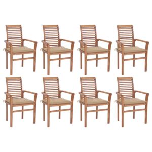 Krzesła stołowe z beżowymi poduszkami, 8 szt., drewno tekowe