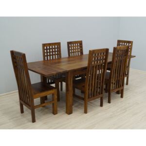 Komplet obiadowy kolonialny stół rozkładany + 6 krzeseł lite drewno palisander indyjski nowoczesny