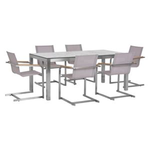 Zestaw ogrodowy stół z HPL z marmurowym wykończeniem i 6 krzeseł beżowych GROSSETO / COSOLETO